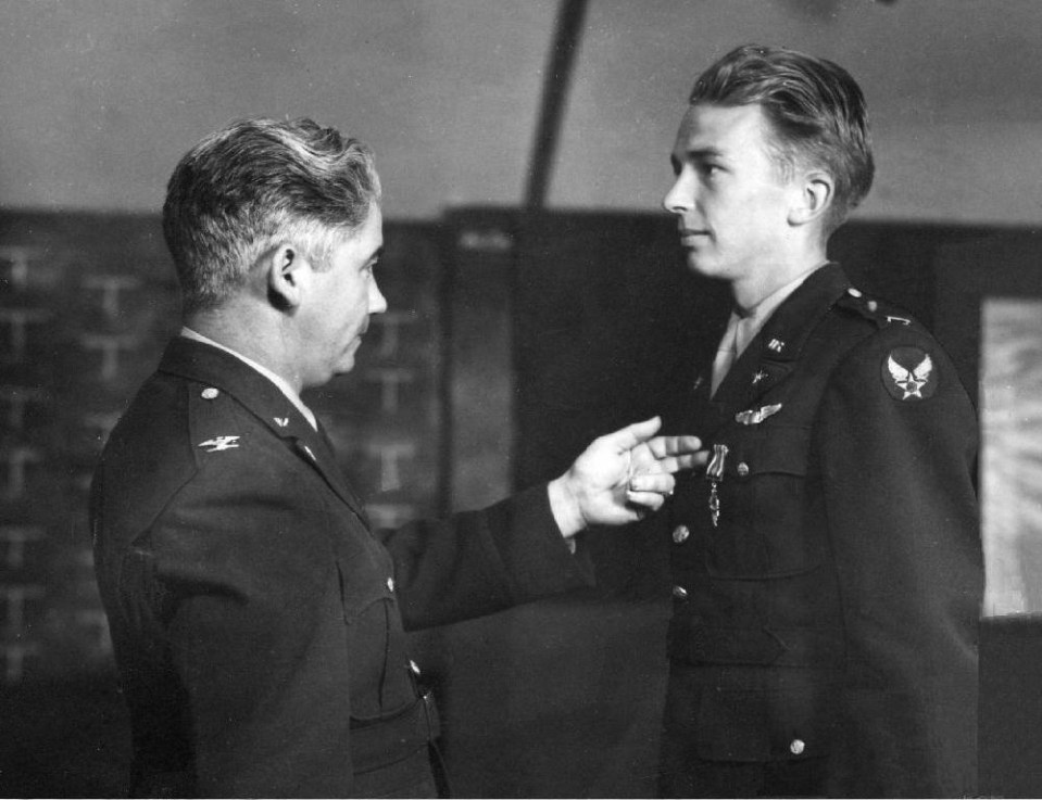 Dad receiving Distinguished Flying Cross (DFC) August 1944. Photo courtesy of Steve Whitby.